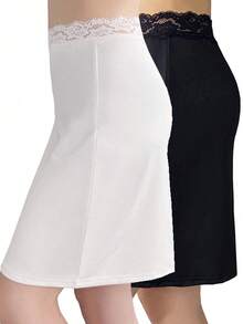 Elegant Lace Trim Solid Color Skirt, Side Slit Half Slip, Women's Lingerie And Shapewear - Multicolor - View 9