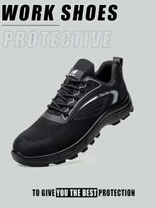 Botas de trabajo con punta de acero unisex, ligeras & transpirables, resistentes a pinchazos, duraderas & resistentes - negro (nuevo) - Ver 1