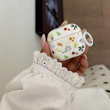 Summer Fruit Kitten Earphone Case With Hanging Ring For AirPods Pro 3, Pro 2, 4, 3, 1/2 Generation, Cute Minimalist Protective Cover For Girls - White - View 7