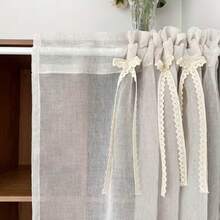 1pc Elegant Short Curtain With Bow - Faux Linen, Lightweight And Breathable, Suitable For Kitchen, Cafe, Bedroom With Rod Pocket Design - Add Romantic Atmosphere To Any Room, Living Room Curtain - Rice - View 9