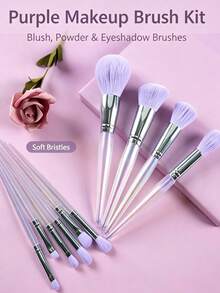 Purple Makeup Brush Set, Glitter Transparent Handle Makeup Brushes, Soft Synthetic Bristle Foundation Blush Eyeshadow Concealer Brush Set, Professional Full Face Eye Makeup Tools, Suitable For Women And Girls Daily Makeup - Multicolor - View 3