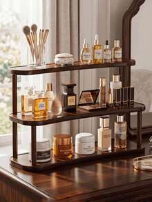 Three-Tier Wooden Shelving Unit, Desktop Cosmetics Organizer, Beauty And Skincare Product Display Rack, Multifunctional Countertop Organizer, Suitable For The Kitchen, Bedroom, Bathroom, And Home Organization, Freestanding Shelving Unit - Multicolor - View 1