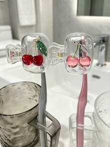 1pc Half Cherry Pattern Toothbrush Holder - Transparent Dust-Proof Toothbrush Cover, Bathroom Accessory, Perfect Protection For Women And Girls' Travel Toothbrushes, Portable Snap-Lock Toothbrush Storage Case, Fits Most Manual/Electric Toothbrushes, Dust-Proof Protective Cover, Suitable For Home And Travel, Family Gift, Back To School Gift, Travel Supplies - Multiple Styles - View 4