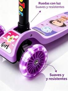 Patinete de 3 ruedas para niñas, altura regulable, plegable, ruedas luminosas, diseño de dibujos animados, juguete para niños principiantes - Multicolor - Ver 9