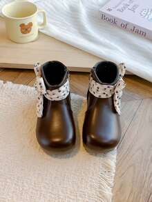 Girls' Floral Decor Ankle Boots, Side Zipper Soft Sole Vintage Princess PU Boots - Brown - View 2