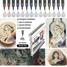 Flysea New Colorful Series 14pcs/Box, Vibrant Macaron Dopamine Gray Blue Green Brown And More Professional Acrylic Marker Pens, New Free Ink System, Multiple Color Combinations Available, Newly Launched, Better Quality, Smoother Writing Experience, Designed For Professional Artists - Sets - View 6