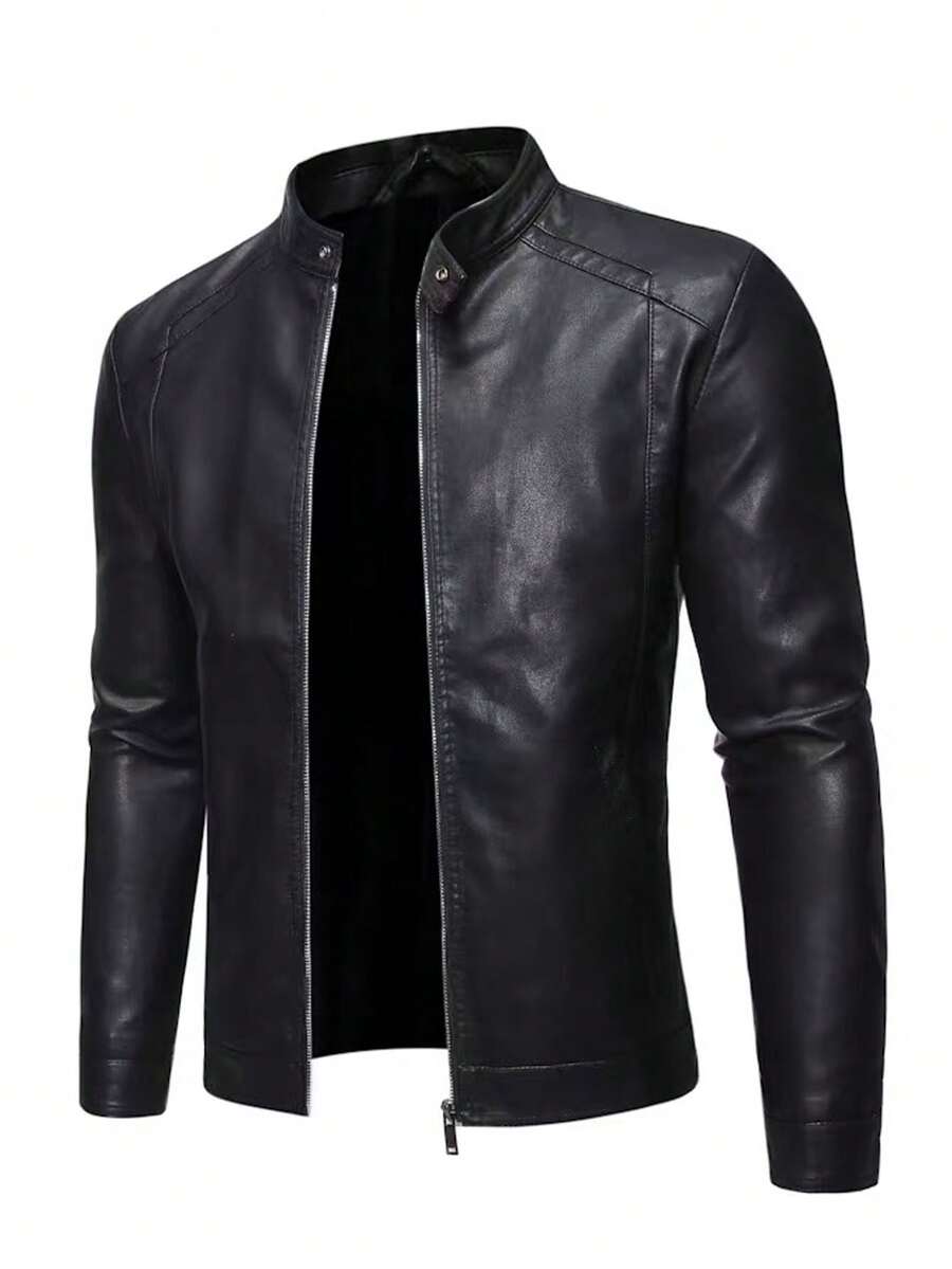 Men's Leather Jacket Autumn Outerwear Casual Sports Jacket - Black - View 1