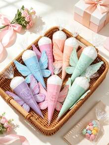 24/12/6 piezas Bolsas de cono de algodón de azúcar con alas de mariposa de hada, conos de papel de caramelo en tonos pastel, adecuados para cumpleaños de niñas, baby shower, regalos de fiesta con tema de hadas, decoración de fiesta de cumpleaños de bebé, mesa de postres, decoración de mesa - Multicolor - Ver 3