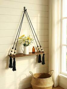 1pc/2pcs Bohemian Style Tassel Wall Hanging Shelf, Beaded Country Style Floating Storage Rack, Bedroom Living Room Decorative Plant Holder, Indoor Home Fashion Storage Rack, Suitable For Bathroom Kitchen Bedroom Or Living Room Wall - Multicolor - View 9