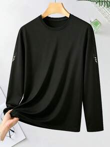 Men's Breathable Sun Protection Long Sleeve Sports T-Shirt, Outdoor Hiking Fitness Quick Dry Crew Neck Top - Black - View 4