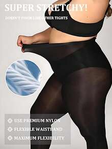 1/2 Pairs High Waist Opaque Black Tights, Super Elastic Tummy Control & Butt Lift Pantyhose, Breathable Slim Fit For All Body Types - Black - View 2