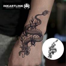 INKARTLINK 1PC Dragon Flame Long Tail Tattoo Sticker, Temporary Waterproof Body Art Tattoo Sticker, Lasts 2-5 Days, Water Transfer Colorful Tattoo Sticker, Suitable For Men And Women, Essential For People, Party Essential Decoration, Festival Celebration Body Decoration - Black - View 7