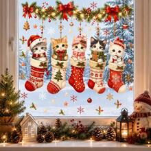 Christmas Window Decals Cute Cat Christmas Stocking Stickers, Christmas ...