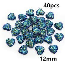 40pcs 10mm/12mm Flat Back Heart-Shaped Resin Inlaid Stones, Multi-Color Crystal Cluster Natural Stone Convex Surface DIY Jewelry Making Accessories - Heart - View 17