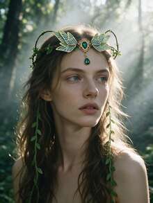 Green Rhinestone Elf Fairy Wing Headband Leaf Vine Bridal Hair Accessories Women Headbands For Wedding Bachelorette Party - Green - View 1