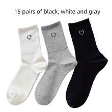 1/3/5/10/15/20/30 Pairs Women's Cotton Mid-Calf Socks, White/Black, Cute, Girls Socks, Autumn/Winter/Spring/Summer, Soft, Random Color, Suitable For Sports/Daily Wear - White - View 15