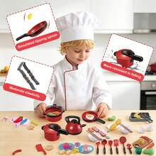 11/23/47/51/69pcs Mini Kids Kitchen Pretend Play Toy Set, Cuttable Fruit & Vegetable Realistic Food, Includes Cookware & Tableware, Holiday Birthday Gift, Educational Toy For Boys & Girls 3+ - Multicolor - View 5