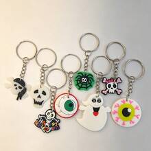 24/36/48pcs Random Assorted Halloween Keychains 2D Flat PVC Soft Rubber Pumpkin Ghost Skull Pendant Party Favors Event Prizes - Multicolor - View 5