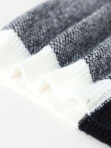 Teen Boys Streetwear Patchwork Round Neck Knitwear Relaxed Fit Sweater Top - Black and White - View 9