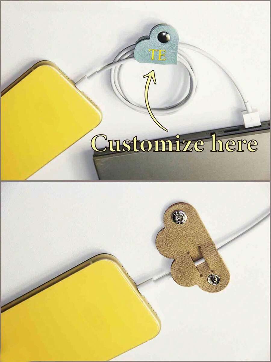 1pc Customized Gold Foil Leather Heart-Shaped Cable Winder, Multi-Color Earphone And Data Cable Storage Organizer - Multicolor - View 1