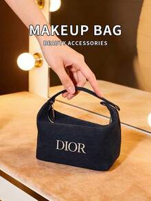 Dark Denim Handheld Cosmetic Bag Multi-Space Makeup Storage Organizer Metal Letter Logo Wash Pouch Classic Luxury Beauty Gift For Women - Dior Cosmetic Bag DIOR-GIFT-123 - Denim Blue - View 8