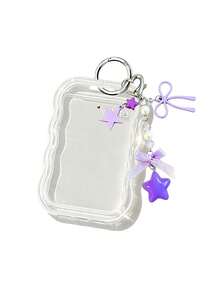 Wavy Scalloped Transparent Acrylic Photocard Holder With Shiny Rhinestone Lanyard, Y2K Style, Ins Sweet Pendant With Exquisite Bow, Heart, Resin Pink Star Bag Charm, Photocard Accessories, ID Badge Lanyard, DIY Card Storage Case, Fits Idol Photos, Custom Printed Cards, School ID, Access Card, ID Card, Work Pass And Metro Card, Student, Fan Gift, Key Chain, Backpack Charm, Back To School Essential (Card Paper Not Included) - Multicolor - View 13