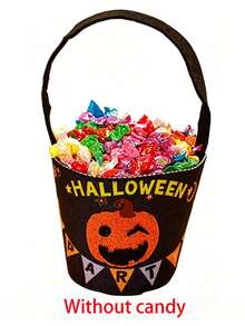 Kids Halloween Trick Or Treat Felt Bucket, Mini Pumpkin Ghost Bat Candy Hand Bag, Child Halloween Party Candy Storage Basket - Multicolor - View 10