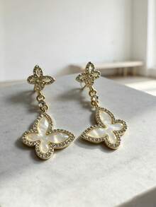 1 Pair Elegant Butterfly Design Earrings, Unique Versatile Earrings For Women - Gold - View 2