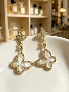1 Pair Elegant Butterfly Design Earrings, Unique Versatile Earrings For Women - Gold - View 4