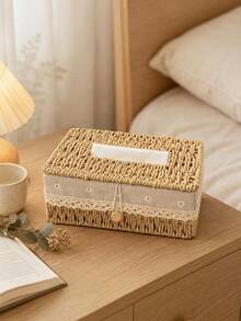 A Rectangular Tissue Box With A Woven Strap Cover, Bohemian Style Decorative Woven Tissue Box Holder, Suitable For Bathroom, Bedroom, Shelves, Living Room, Tissue Storage Container, Perfect For Home, Restaurant, Hotel - Multicolor - View 6