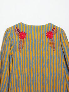 DEEKA 春/秋新款女式歐美風時尚極簡條紋花卉刺繡夾克 - 彩色 - 查看 6