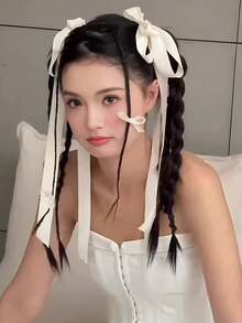 5入芭蕾風開學亮面緞帶大號三層蝴蝶結髮夾 鴨嘴夾 時尚可愛甜美側瀏海髮夾 - 5pcs - 查看 2