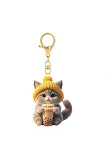 2D Flat Cute Gray Kitten Drinking Milk Tea Pattern Keychain, Adorable Cat Cup Aesthetic Key Chain Wallet Bag Decor Gift For Cat Lovers, New Acrylic Design Keyring Decoration, Durable And Lightweight, Suitable For Car Keyring, Phone Keyring, Backpack And Wallet Keyring Decor - Can Be Used As Birthday, Pet Lover Keyring Car Key Bag Pendant, Back To School Gift, Halloween, Christmas, Thanksgiving Gift - Multicolor - View 12