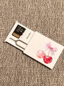 Lace Crystal Cherry Print SIM Card Holder, SIM Card Pin Slot, Comes With SIM Card Pin. Cherry Print Portable SIM Card Storage Box, Phone Card Holder, SIM Card And SD Card Storage Box With Strap, Travel Storage Box, Compact And Lightweight, Ideal For Storing Spare SIM Cards When Changing Phone Numbers For Smartphones, Tablets And Other Devices, Also A Great Gift. Suitable For Back To School Season, Back To School, Teacher's Day - Multicolor - View 4