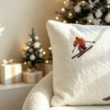 LCUHPCL 1pc Christmas Teddy Fleece Skiing Character 3D Embroidered Pillowcase, Suitable For Bedroom, Living Room, Sofa, Daily Use, Party And Various Environments - Multicolor - View 5