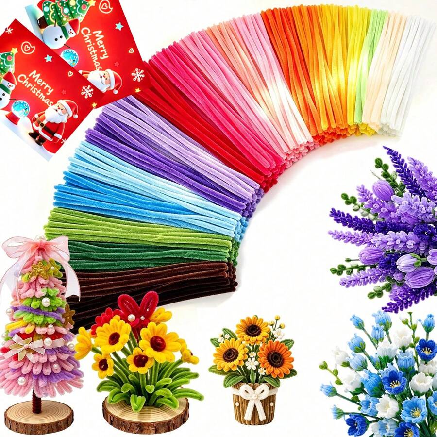 50/102/202/302Pcs Pipe Cleaners Kit, Rich Colors Chenille Stems, DIY Craft Supplies, Craft Enthusiasts, Perfect Gifts For Birthdays And Festivals, Christmas Gift ,Valentine's Day Gift, Mother's Day Gift
