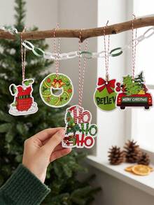 12pcs Fun Vintage Christmas Paper Hanging Ornaments With String, Christmas Tree Truck Wreath Candy Cane, Christmas Photo Frame Decor, Classroom Christmas Supplies, Merry Christmas Home Decor, Christmas Decorations, Merry Christmas, Baby Christmas Birthday Party, Baby Shower - Multicolor - View 12
