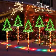Waterproof Glowing Christmas Tree Candy Cane Ground Lights, Multi-Color Outdoor Pathway Lights, Front Yard Driveway Holiday Decorative Lights - Warm White - View 2