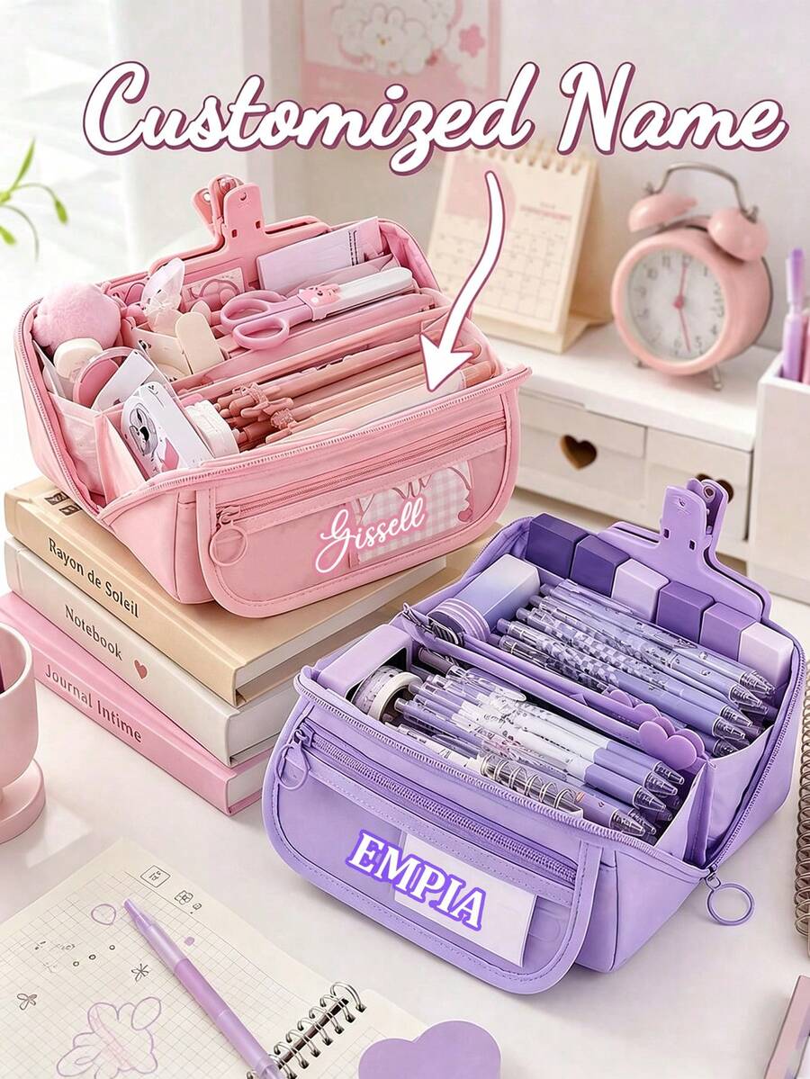 Personalized Name Large Capacity Pencil Case, Customized Name Pencil Case,Stylish And Simple Pencil Bag, Back-To-School Exclusive Pencil Case - Multicolor - View 1