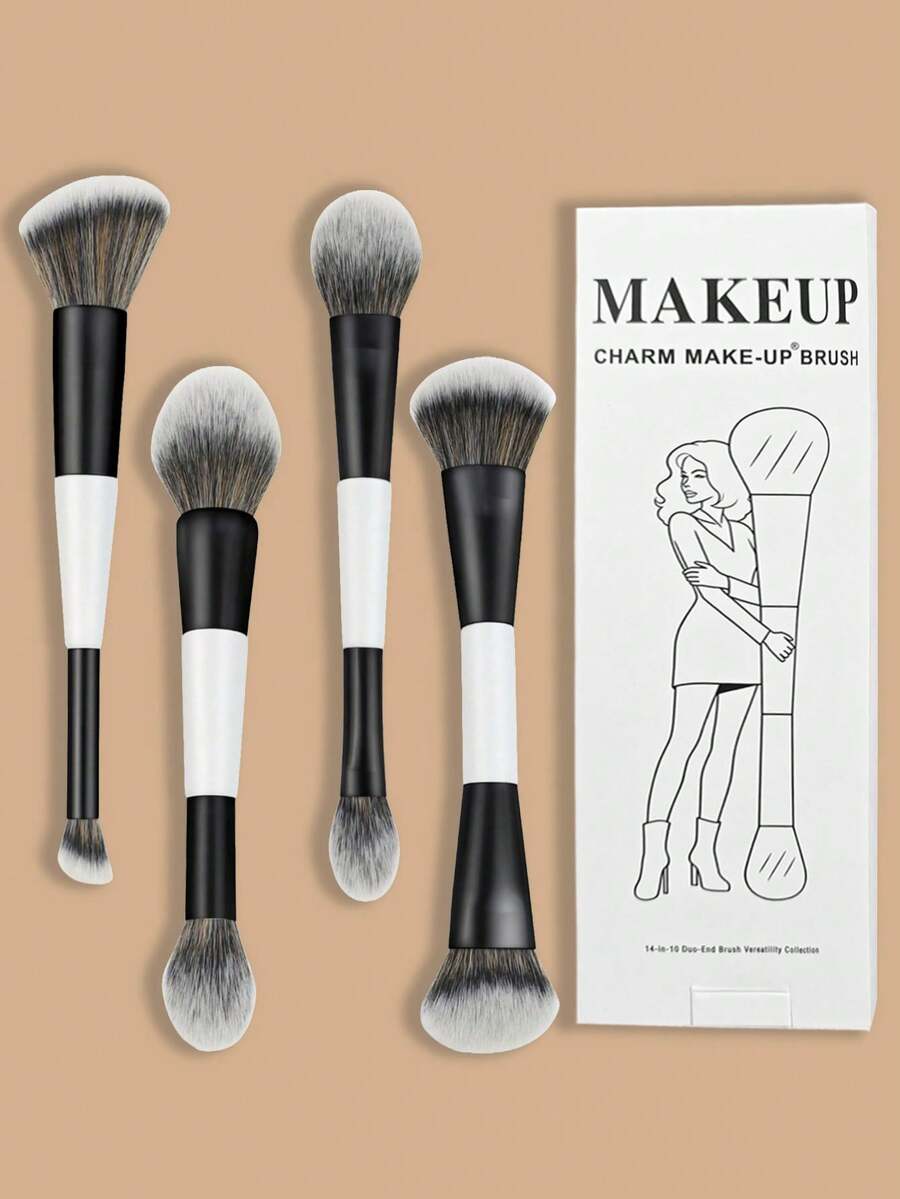 4pcs Multi-Function Makeup Brush Set, Foundation Brush, Contour Brush, Powder Brush, Highlighter Brush, Concealer Brush, Blush Brush, Soft Fiber Professional Makeup Tools, Travel Essential, Gift For Women And Girls - White - View 1