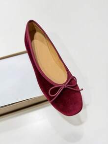 2026 Spring/Summer New Women's Bow Decor Ballet Flats - Burgundy - View 3