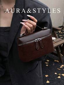 New Matte Patchwork Mini Handbag Crossbody Bag Phone Pouch, Fashionable Commuter Bag , New Year - Coffee - View 1