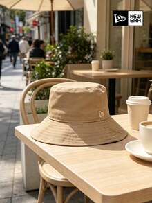 New Era Khaki Unisex Bucket Hat, Minimalist Small Logo Design, Casual Travel Sun Protection Hat - Khaki - View 4