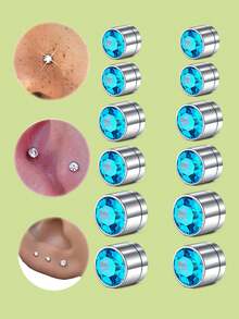 12pcs/Set Fake Earrings & Fake Nose Studs, Shiny Cubic Zirconia Inlaid, Clip-On Earrings & Nose Rings, No Piercing Required, Fashion Accessories - Multicolor - View 11