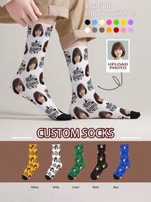 1 Pair Customizable Face Pattern Men's Mid-Calf Socks, Unisex Couple Socks For Men And Women, Can Print Any Face On Socks, Personalized Photo Socks, Fun Customized Image Mid-Calf Socks, Suitable For Valentine's Day, Birthday, Gift, Halloween And Other Occasions, Personalized Customization - Multicolor - View 12