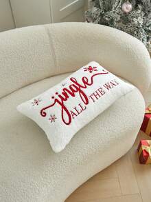 LCUHPCL 1pc Christmas Jingle All The Way And Snowflake 3D Embroidered Plush Pillowcase, Home Decor For Sofa, Bedroom, Living Room, Daily Use, Party And More - Red - View 7