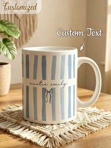 Customized Name Aunt Mug, Baby Birth Announcement Gift For Aunt, Striped Coffee Cup, Personalized Pregnancy Reveal, New Aunt Gift Idea, Customized Gift - Multicolor - View 2