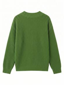2026 Autumn/Winter New Women's Casual Loose Front Button & Contrast Color Cylinder Handmade Drawstring Design, Long Sleeve Fashion Minimalist Fall - Green - View 7