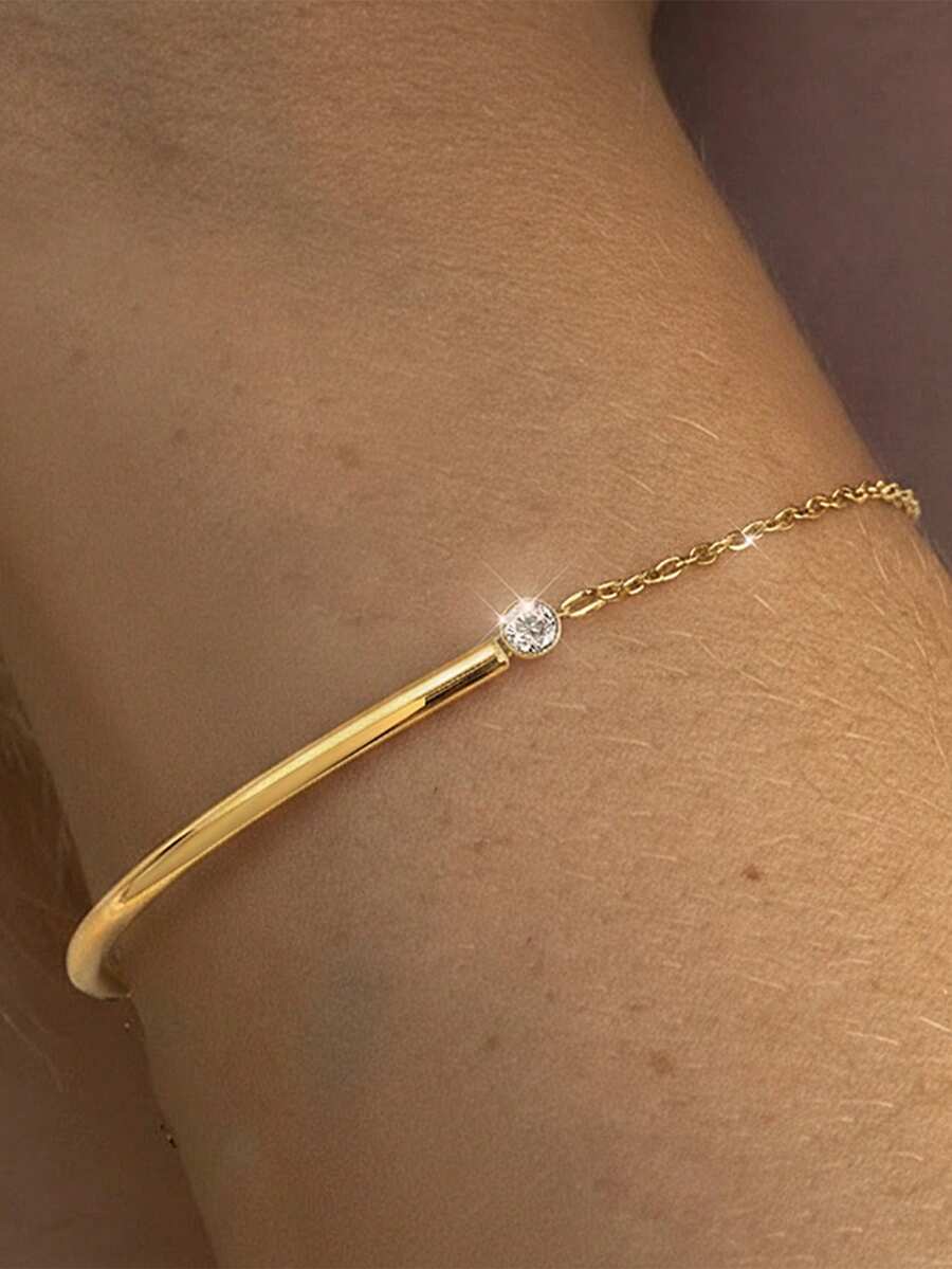 1 Stainless Steel Half-Bangle Bracelet, A Spliced Style Of Half-Bangle And Half-Chain, With A Delicate Chain Adjustment Element - Bracelet - View 1