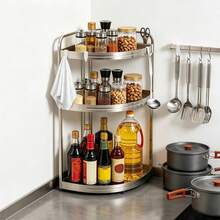 SanBouSi 3-Tier Kitchen Corner Shelf Spice Rack Organizer Seasoning Spice Organizer - Silver - View 2